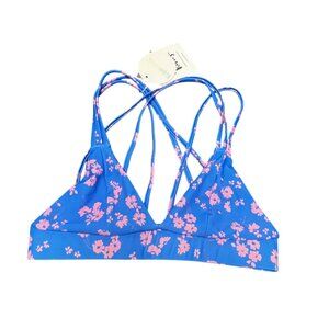 KULANI KINI Women's Bikini Top Small Blue Triangle‎ Beach Side Bloom